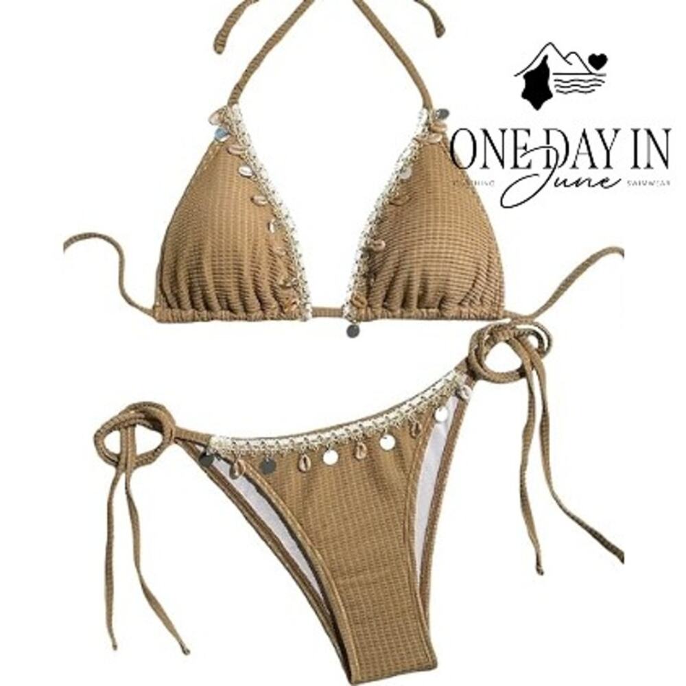 Aleumdr Adjustable Triangle Tie Side Bikini Swimsuit Size M